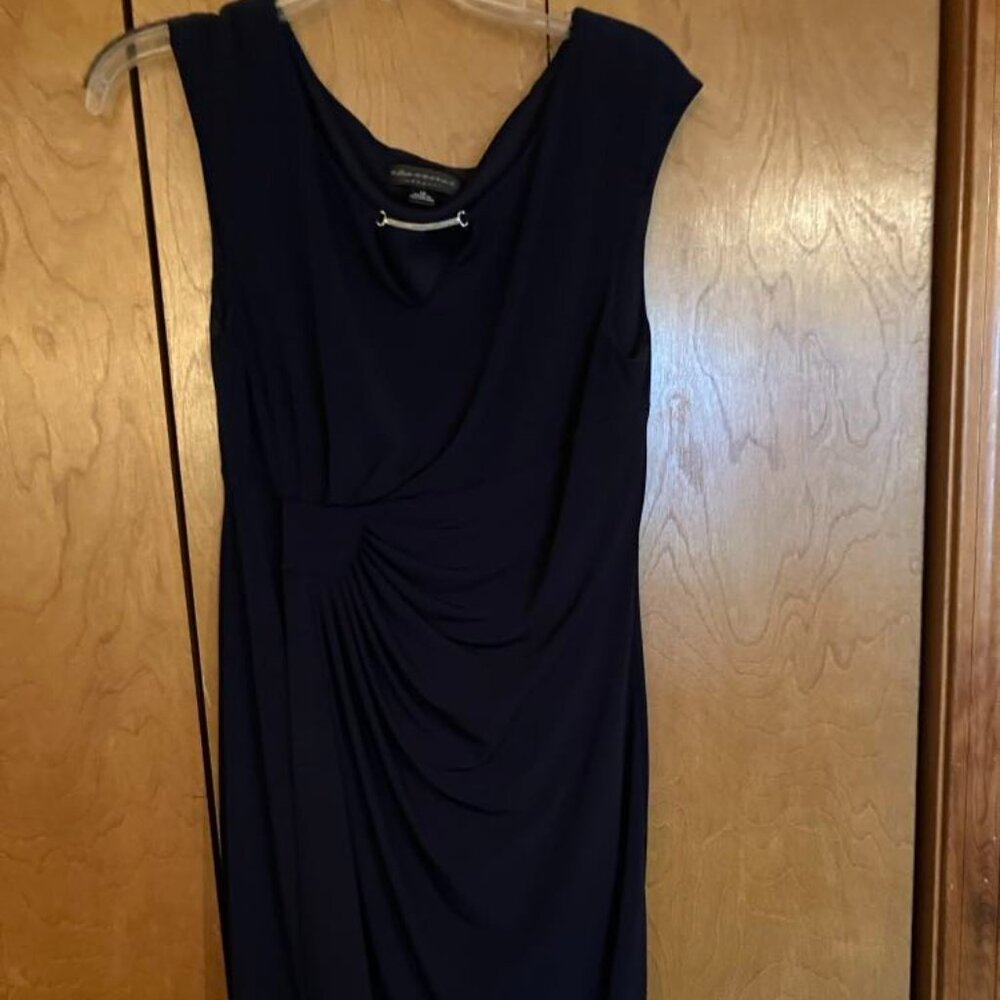 Navy  Pleated Gathering Sleeveless Dress